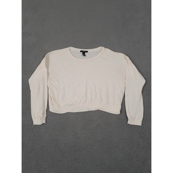 Forever 21 Cropped Top Shirt‎ Womens Small White Paint Splatter Long Sleeve - Picture 1 of 10